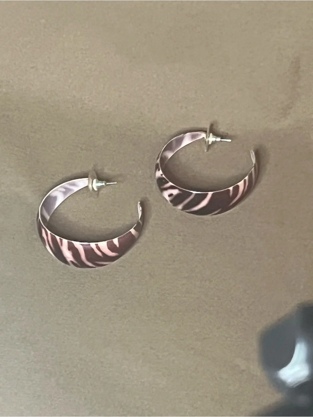 Pink Zebra-Print Crescent Hoop Earrings - Women Jewelry